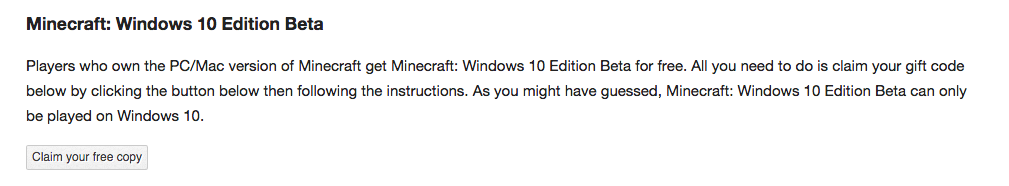can you still get minecraft windows 10 for free